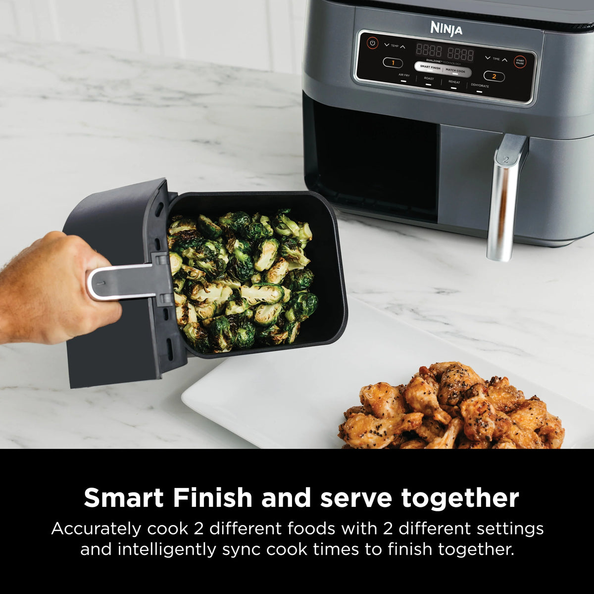 Ninja Foodi 4 In1 8 - Quart. 2 Basket Air Fryer with Dualzone Technology Air Fry, Roast, and More, DZ100WM