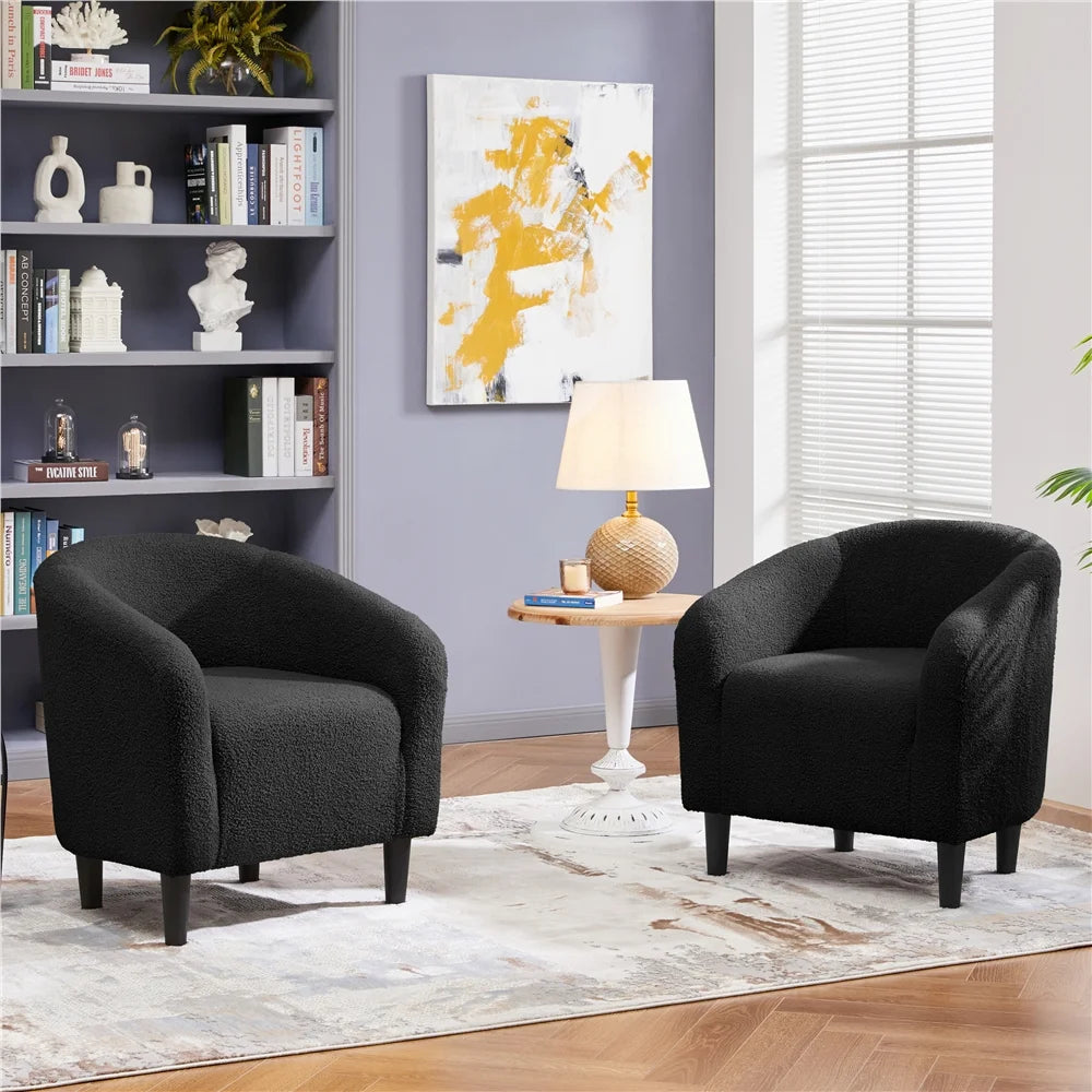 Yaheetech Upholstered Club Chair Accent Barrel Chair, Ivory