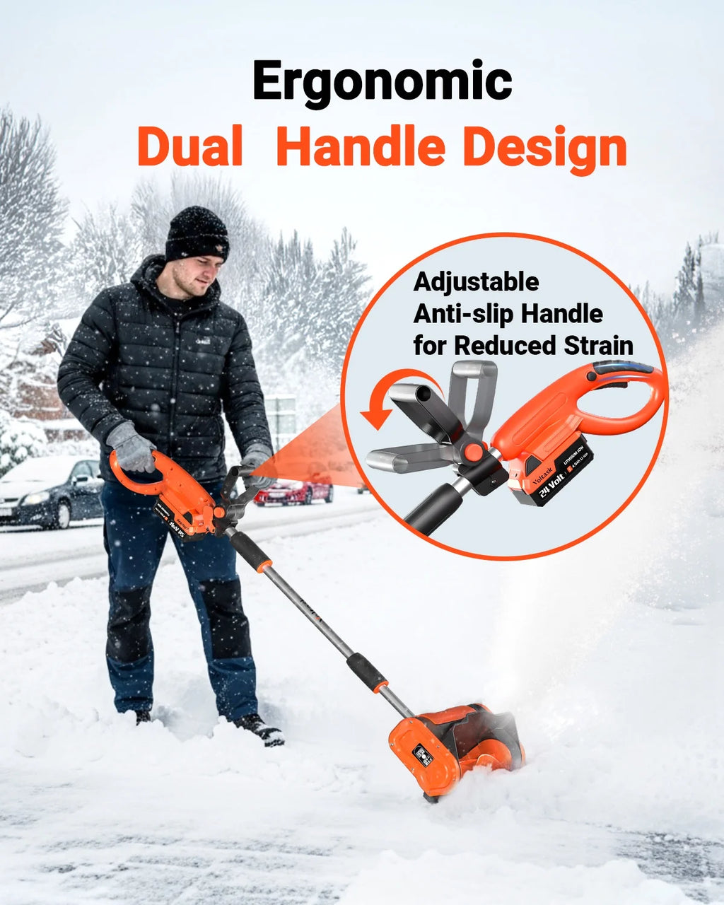 VOLTASK Cordless Snow Shovel - 24V | 11 - Inch | 4 - Ah Cordless Snow Blower, Battery Snow Blower with Adjustable Front Handle (4 - Ah Battery & Quick Charger Included)