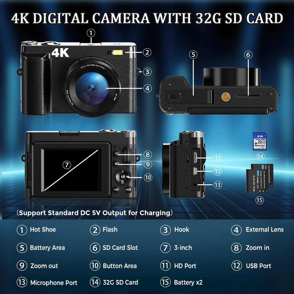 Duluvulu 4K Digital Camera for Photography Autofocus