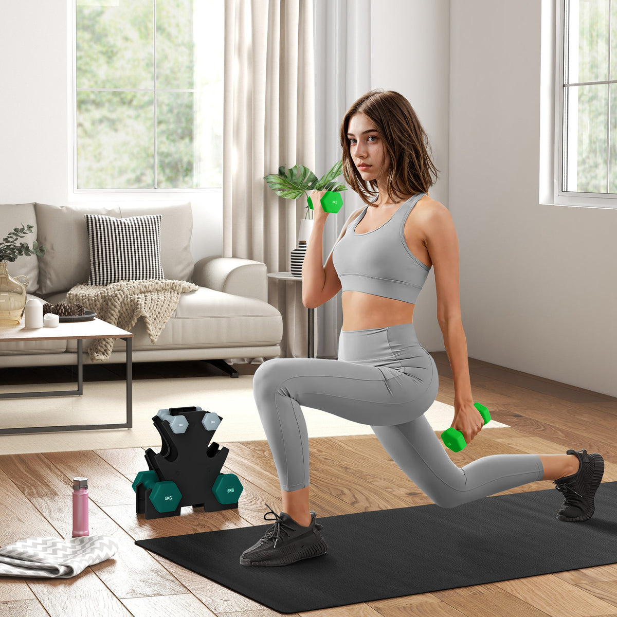 SPORTNOW Hantelset mit Aufbewahrungsgestell, Set mit 6 Hanteln für Fitness-Training, 2 x 1kg, 2 x 3kg, 2 x 5kg
