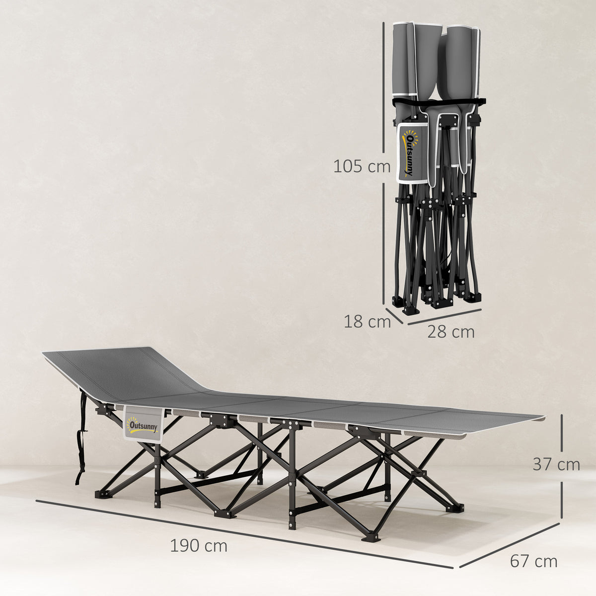 Outsunny Klappbares Campingbett, Feldbett mit Matratze, ergonomisch, Metallrahmen, Schwarz