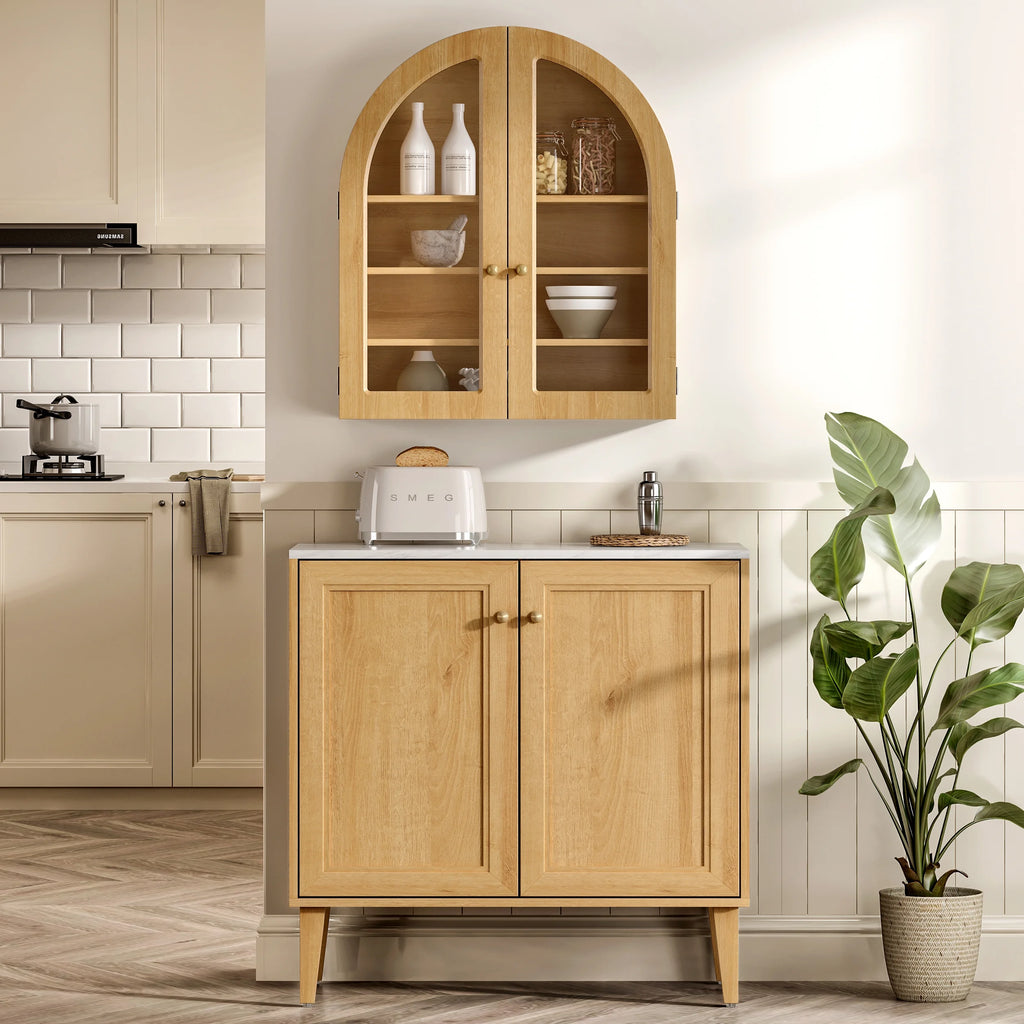 EYYTHUNG Modern Arched Wall Cabinet, Large Medicine Cupboard, Black Cabinet for Bathroom with Adjustable Shelf, Black Oak