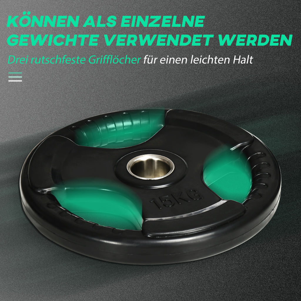 SPORTNOW Hantelscheibe, 2er-Set, 15 kg pro Scheibe, drei Griffe, bodenschonender Gummimantel, Metall