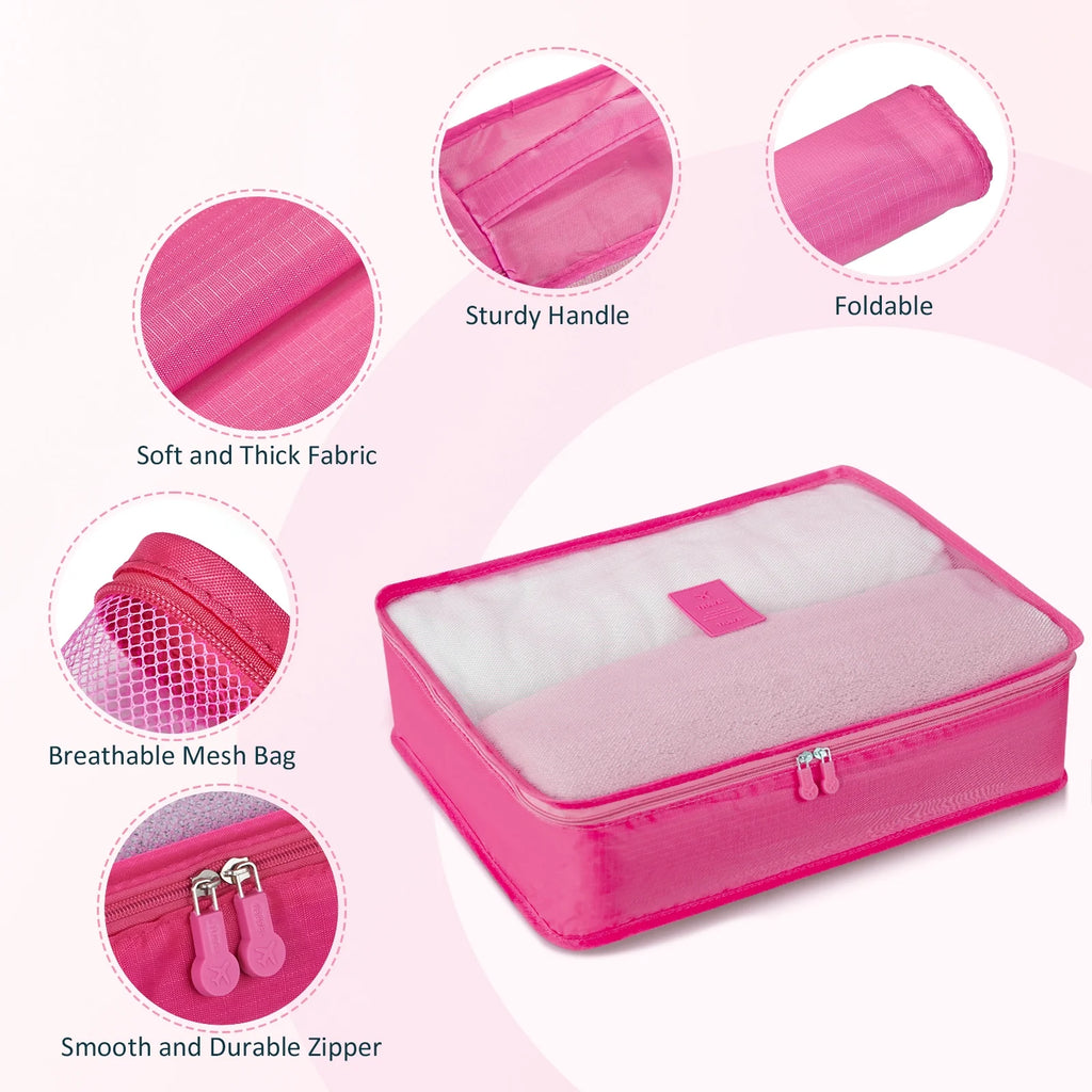 9 Piece Luggage Sets, Hard 20 24 28 in Luggage with 6 Pieces Organize Bags Travel Suitcases Sets with Wheels, Rosé