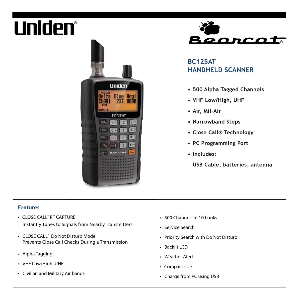 Uniden 500 Alpha Tagged Channel Bearcat Handheld Scanner
