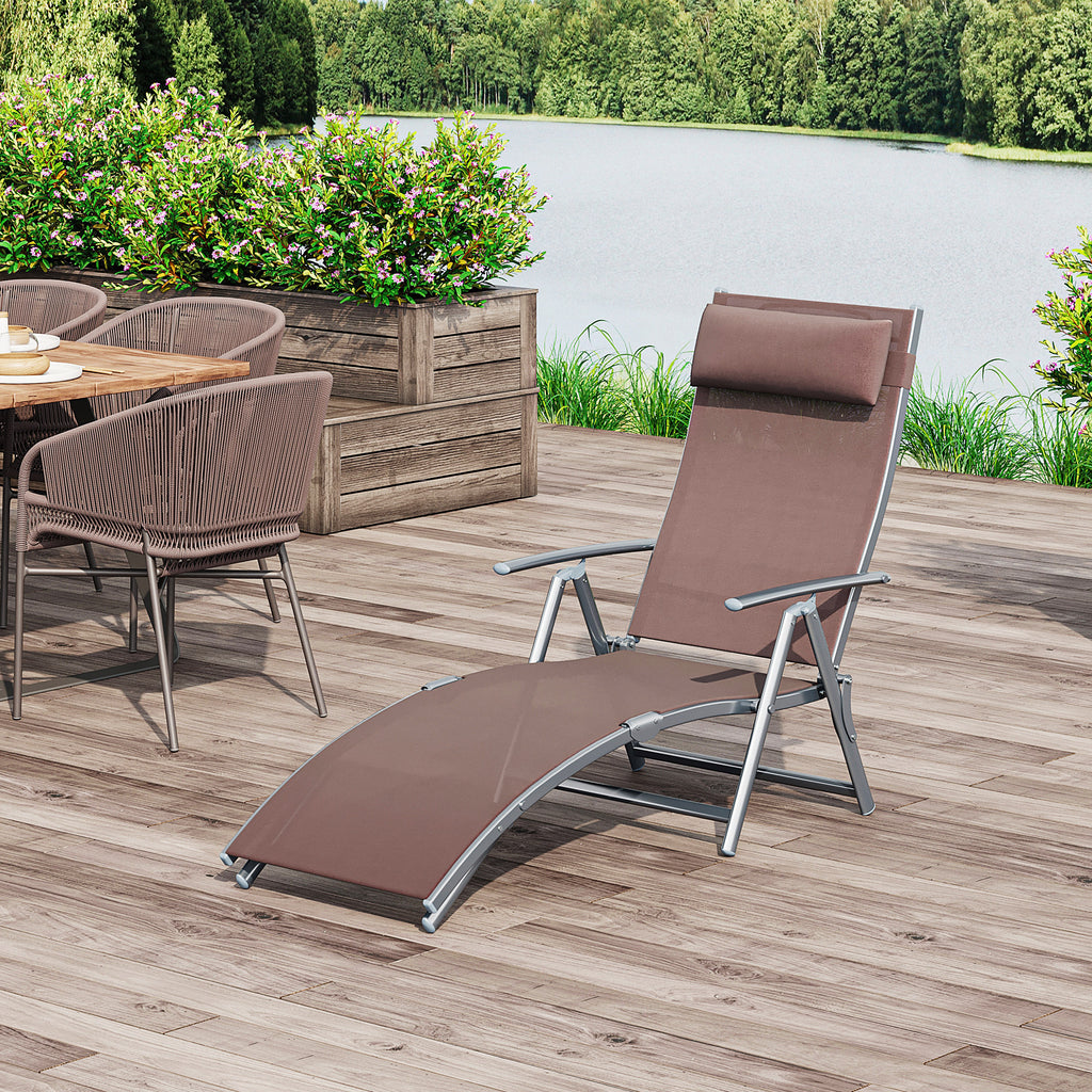 Outsunny Sonnenliege klappbar Strandliege mit Kissen Liegestuhl mit 7-Fach verstellbare Rückenlehne Gartenliege Relaxliege Gartenstuhl bis 165 kg belastbar, für Garten Urlaub Outdoor, Braun