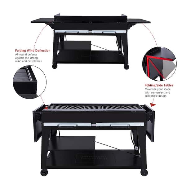 8-Burner Event Propane Gas Grill with 2 Folding Side Tables in Black