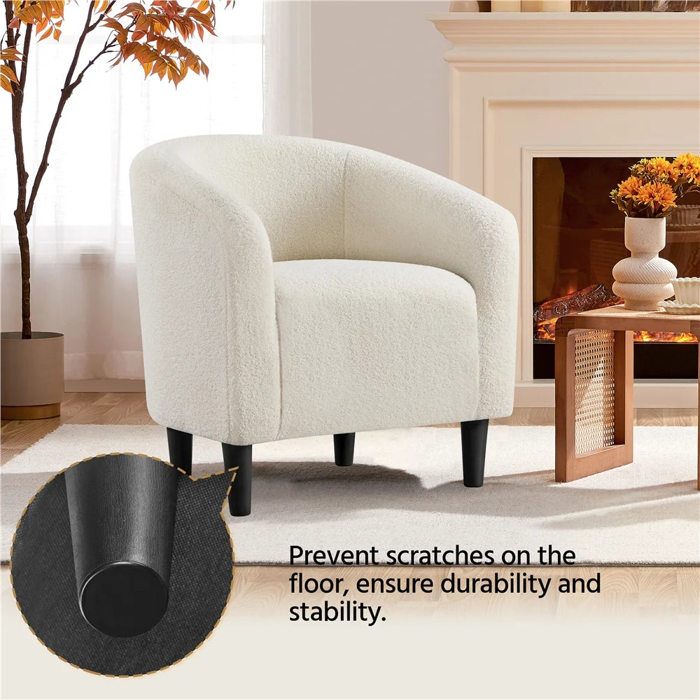 Yaheetech Upholstered Club Chair Accent Barrel Chair, Ivory