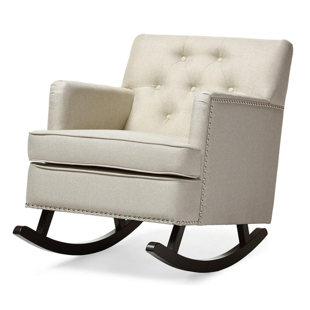 Baxton Studio Bethany Modern and Contemporary Gray Fabric Upholstered Button - Tufted Rocking Chair
