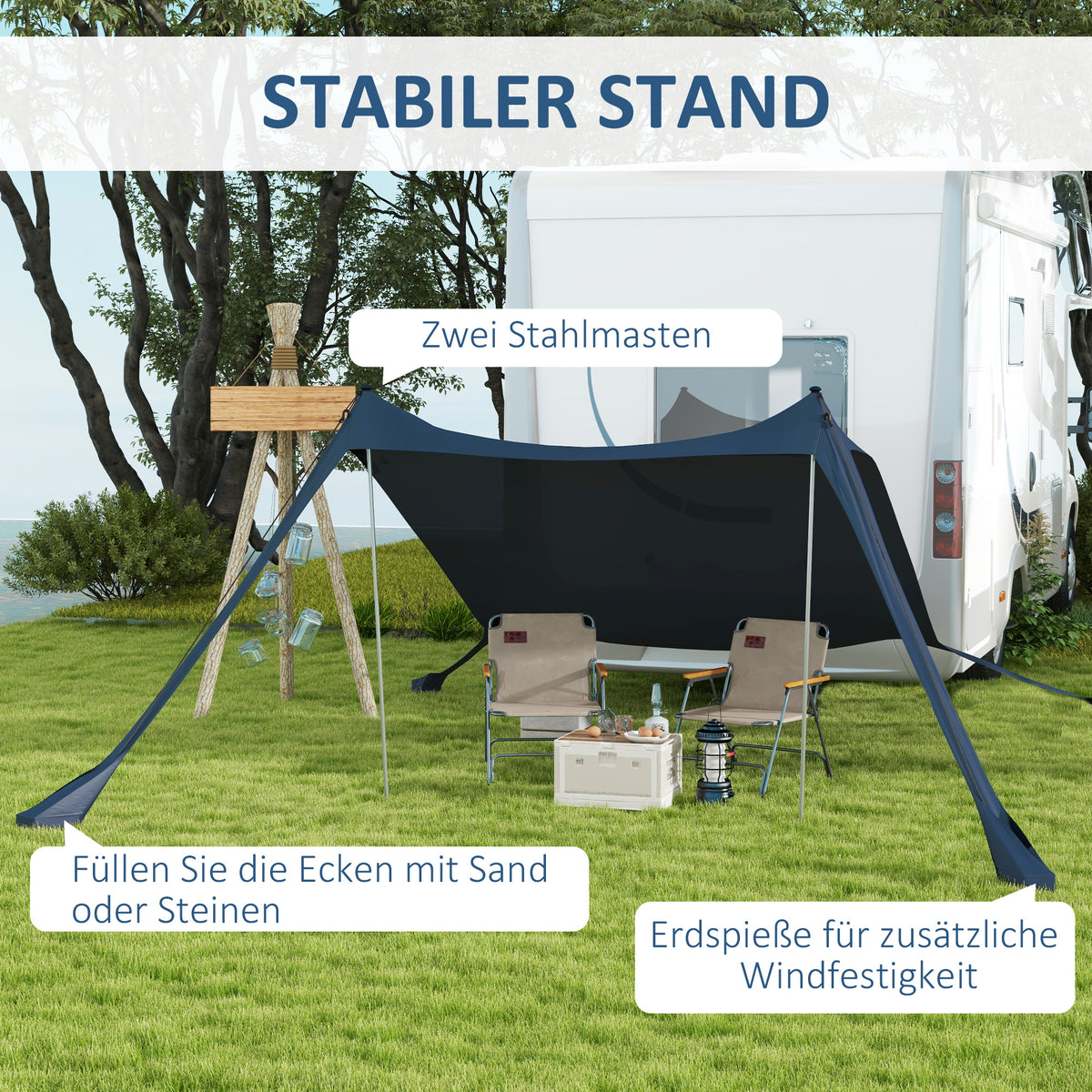 Outsunny Sonnenschutzdach Sonnensegel. wetterbeständig, Schaufel, 215 x 200 x 200 cm Schwarz