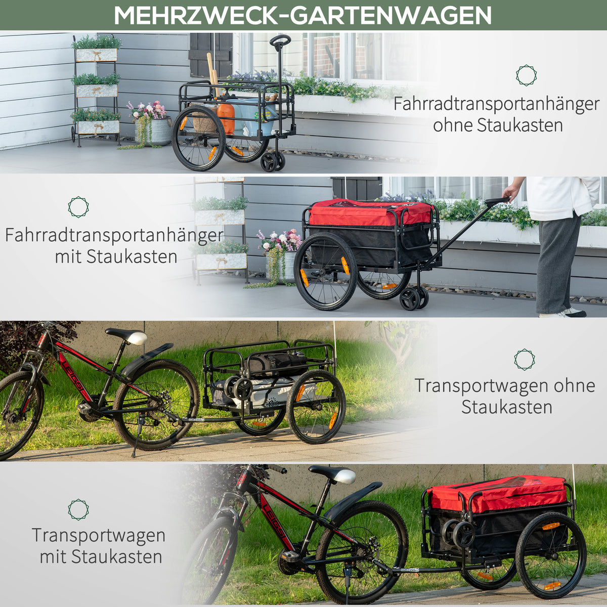 HOMCOM Lastenanhänger Bollerwagen 130 x 64 x 103 cm Stahl Schwarz+Rot