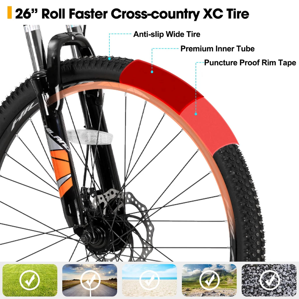 Hiland Mountain Bike, Multi - Spokes, Shimano 21 Speeds Drivetrain, Aluminum Frame 26 in Wheels, Men'S MTB Bicycle, White