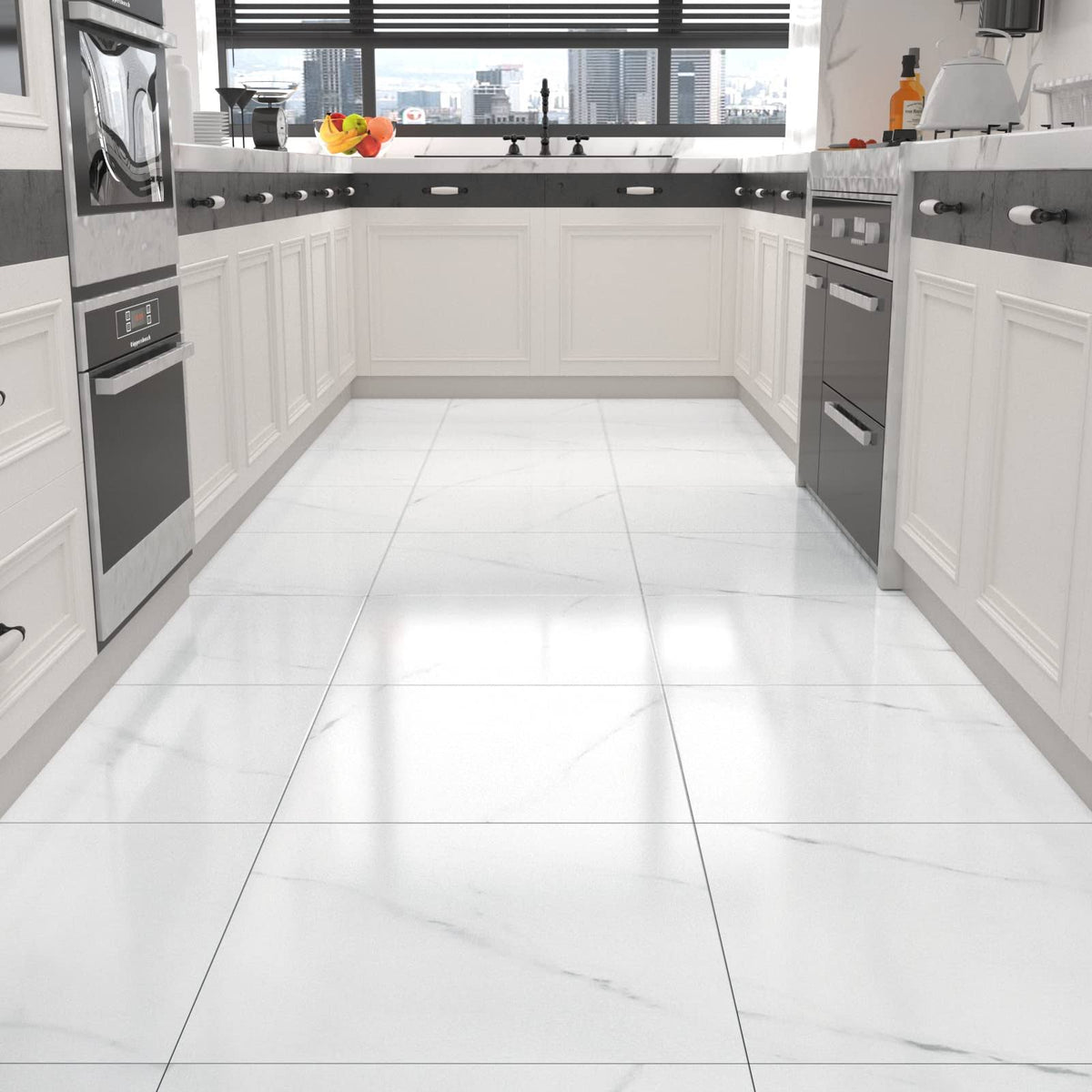 WESTICK 12 x 12 Inches 10 Pcs White Marble Self-Adhesive Vinyl Flooring Peel and Stick Floor Stickers Waterproof Non-Slip Anti-Friction Film for
