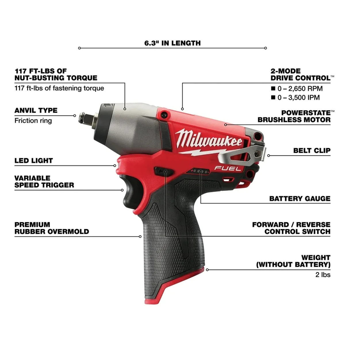 Milwaukee 2454 - 20 M12 FUEL 3/8" Impact Wrench - Tool Only