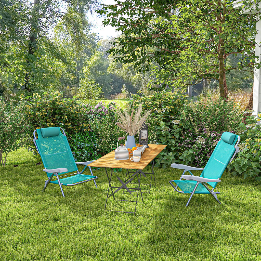 Outsunny Set aus 2 klappbaren Gartenstühlen tragbarer Angelsessel Campingstuhl mit verstellbarer Kopfstütze und 6-fach verstellbarer Rückenlehne