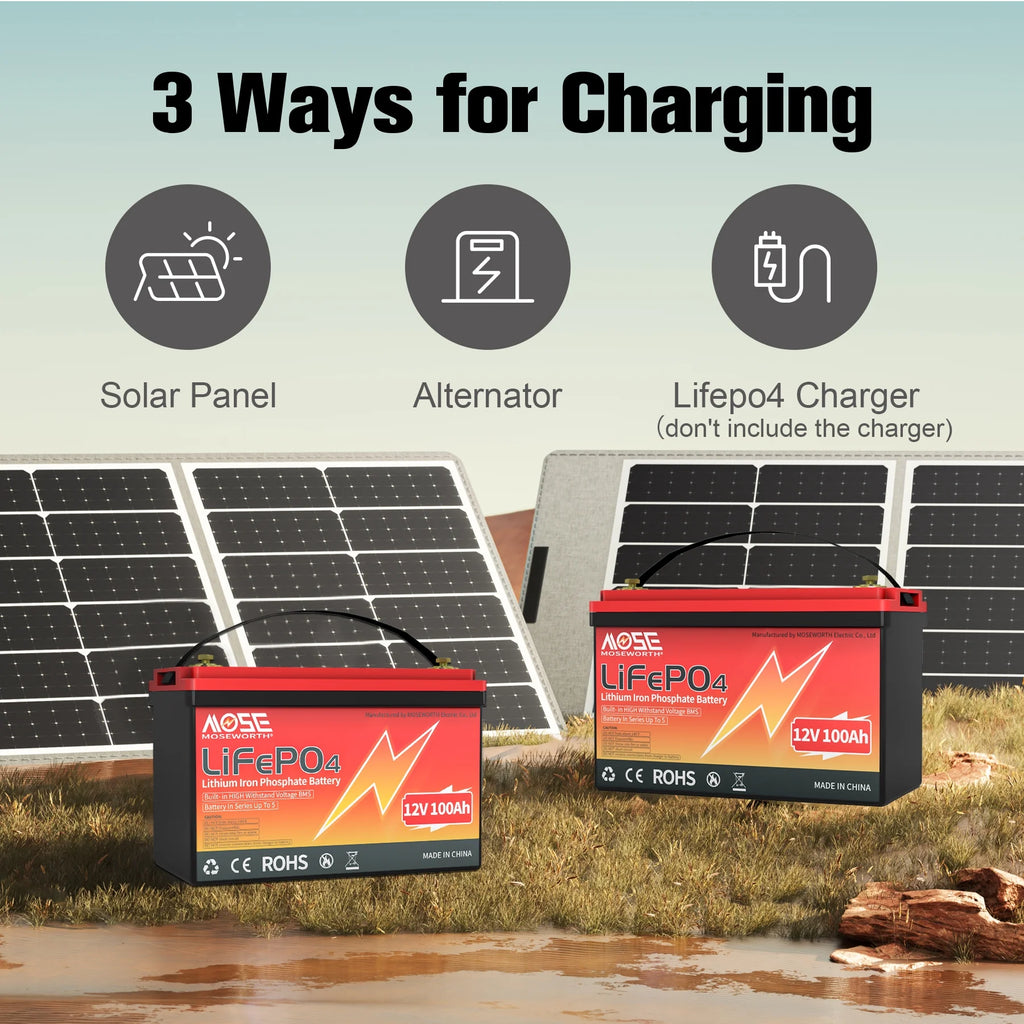 12V 100ah LiFePO4 Lithium Battery, MOSEWORTH RV, Solar, Trolling Motor, Camping, Marine, Off - Grid, Group 31 15000+Deep Cycles Battery, Low Temp Cut Off