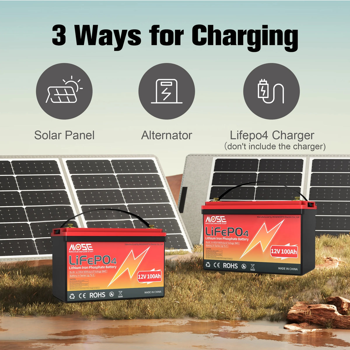 12V 100ah LiFePO4 Lithium Battery, MOSEWORTH RV, Solar, Trolling Motor, Camping, Marine, Off - Grid, Group 31 15000+Deep Cycles Battery, Low Temp Cut Off