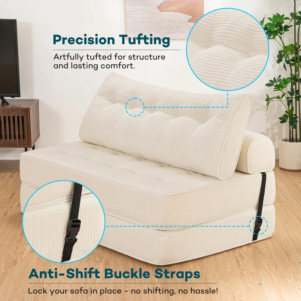 Hommpa Folding Sofa Bed Foldable Couch Bed Convertible Futon Chair with High Density Foam Filling with Pillow for Adult, Comfort Chair Bed for Living Room Bedroom, Gray, Single