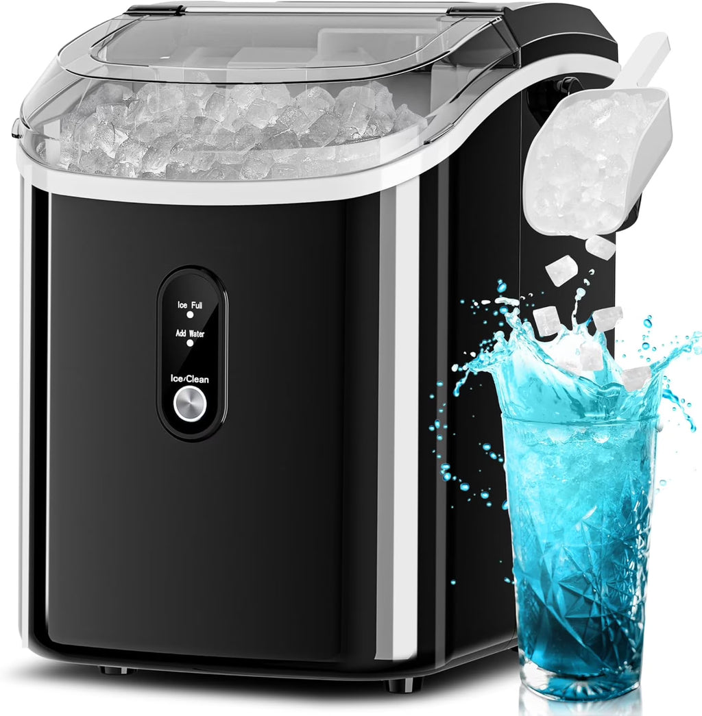 Auseo Nugget Ice Maker Countertop, Ready in 6 Mins, 35 lb Each Day with Self - Cleaning, Portable Sonic Ice Machine for Home/Office/Bar, Black