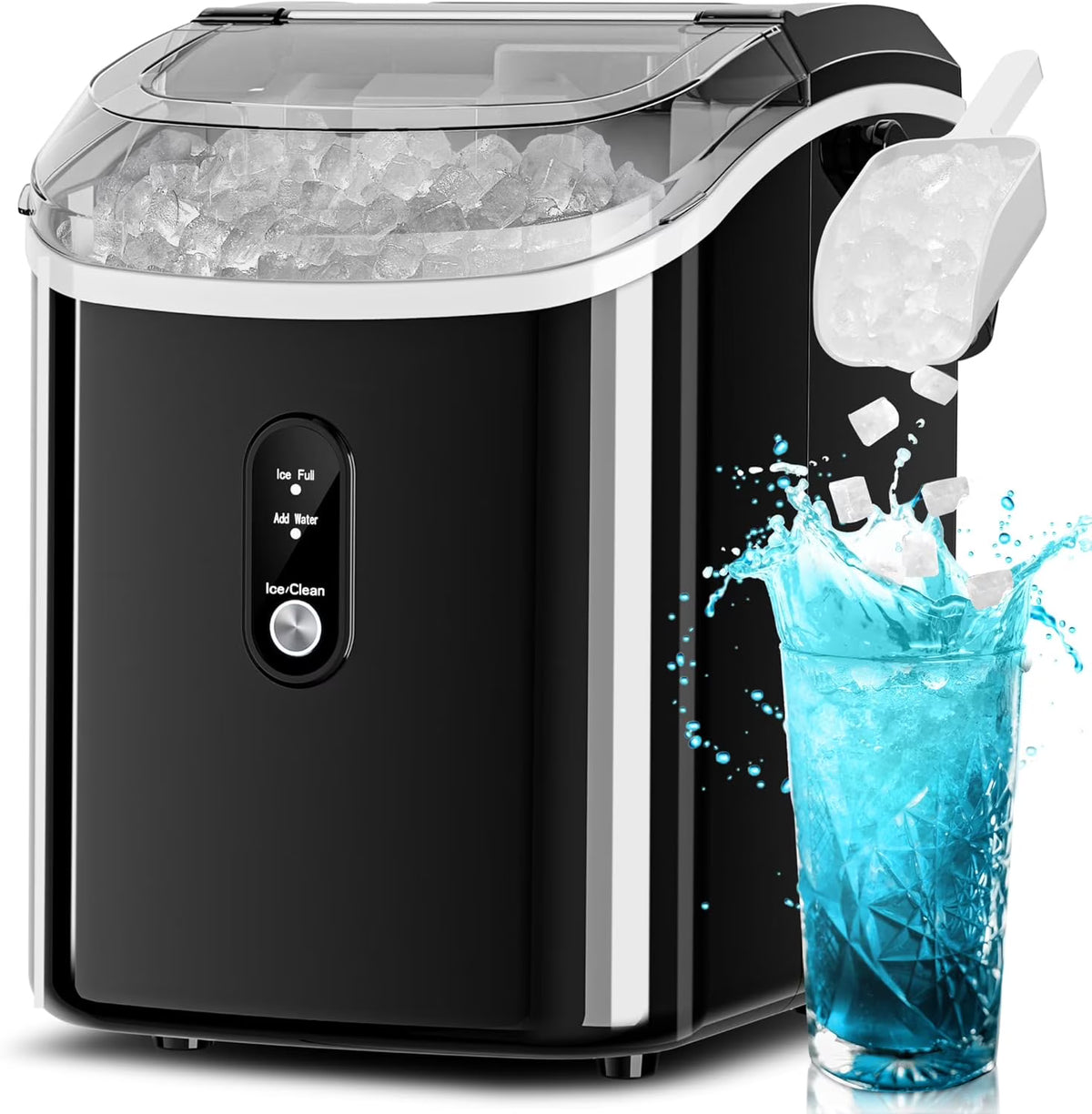 Auseo Nugget Ice Maker Countertop, Ready in 6 Mins, 35 lb Each Day with Self - Cleaning, Portable Sonic Ice Machine for Home/Office/Bar, Black