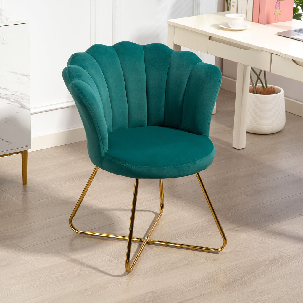 HOMCOM Sessel Muschel Frisiertischstuhl Samtsessel Lounge mit Stahlbeinen 69 x 64 x 80 cm Dunkelgrün