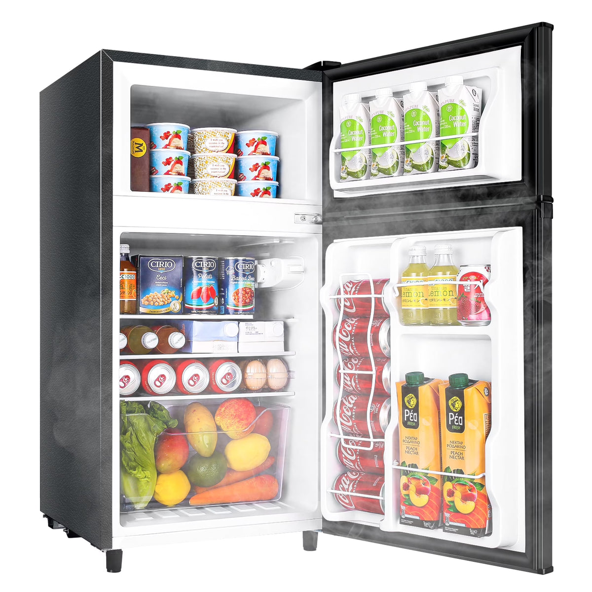 WANAI Two Door Mini Fridge with Freezer, 3.5 cu ft Small Freezer, Dark Grey