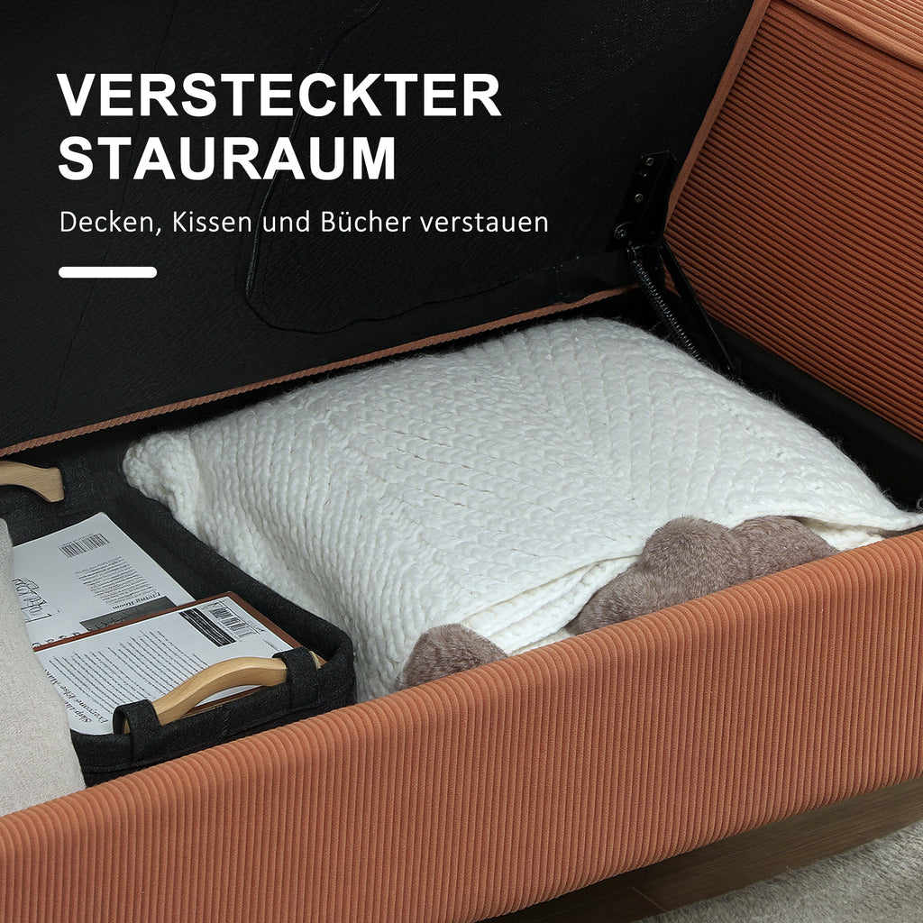 HOMCOM Zweisitzer-Sofa mit Stauraum und soliden Holzbeinen, für Wohnzimmer, Schlafzimmer, 117 x 63 x 79 cm, Orange