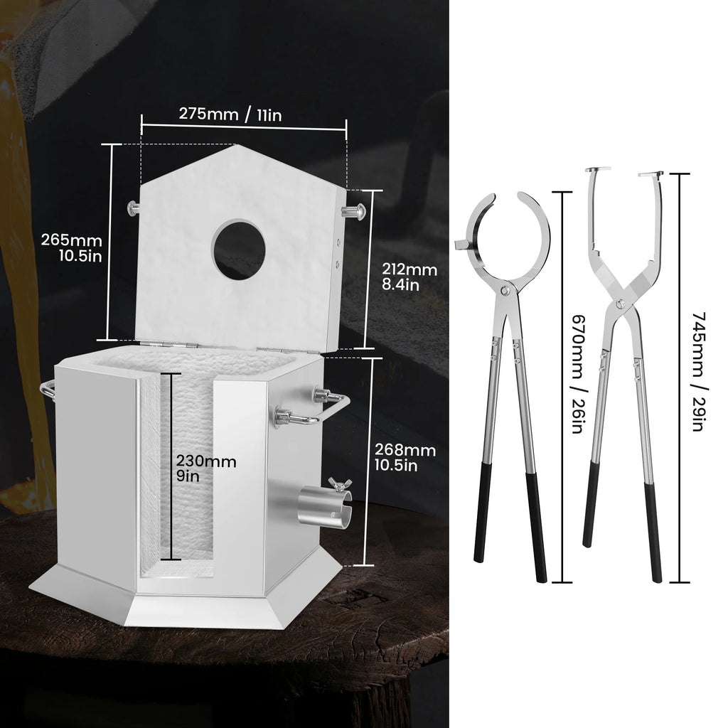 7KG Propane Melting Furnace Kit with Two Tongs and Crucible, All New Kiln Metal Foundry Furnace Smelting Gold Silver Copper Aluminum, Metal Recycle Home Smelting Casting Tool