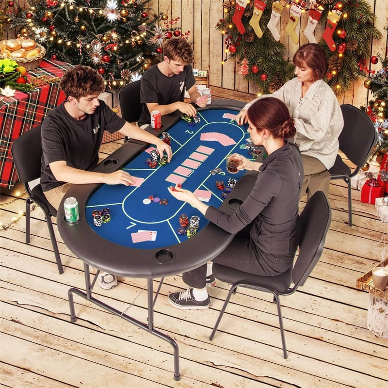 72" Foldable Poker Table for 8 Players with 8 Cup Holders & Casino-Grade Felt, Portable Oval Texas Holdem Card Table for Blackjack, No Assembly