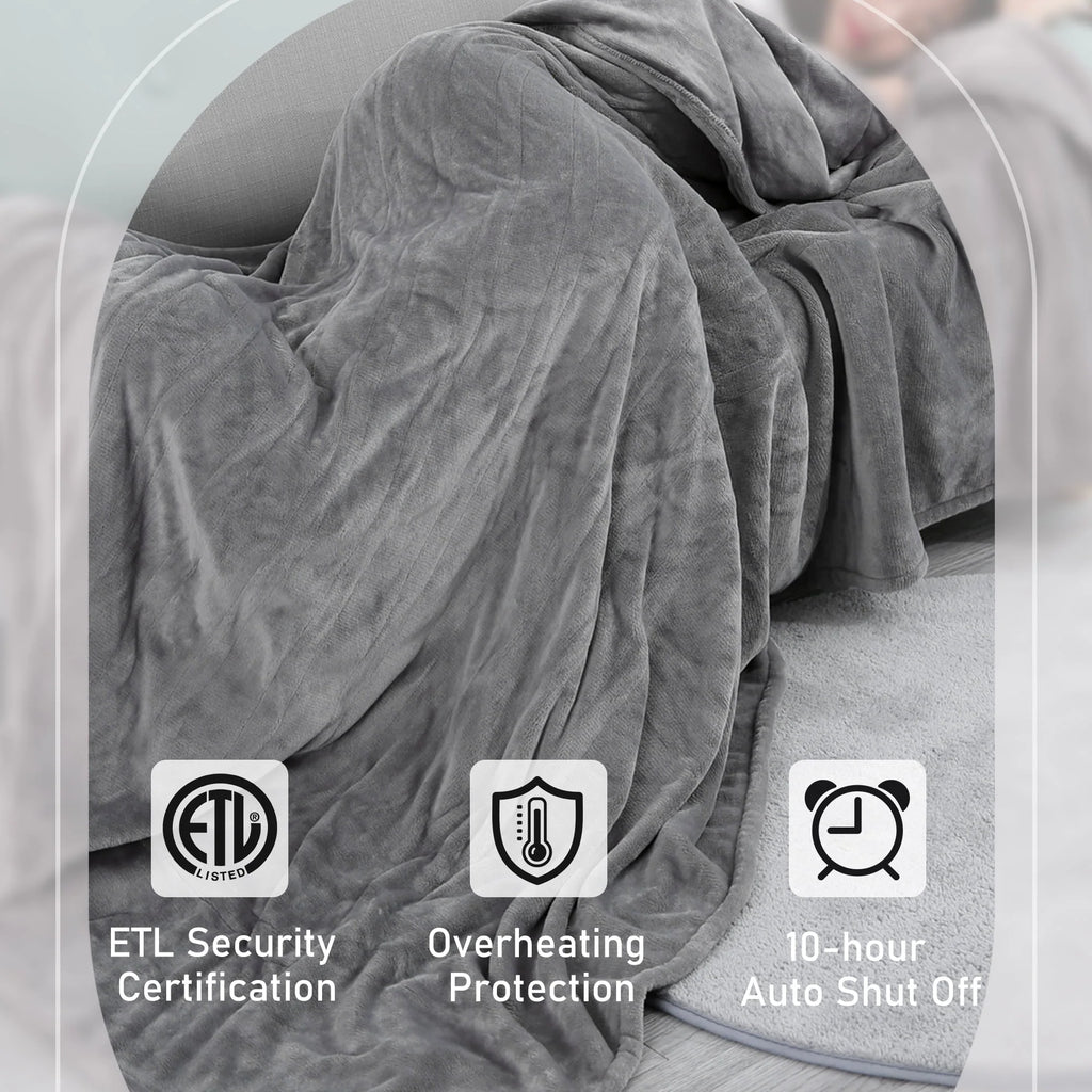 MARNUR Electric Heated Blanket Twin Size 62" x 84" with 4 Heating Levels, 10H Auto - Off, Machine Washable - Gray