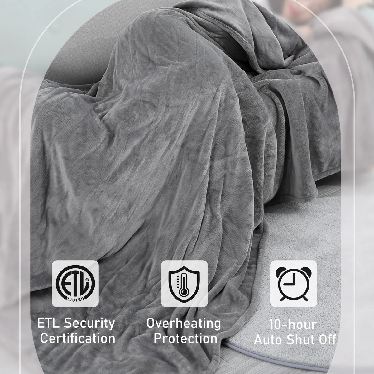 MARNUR Electric Heated Blanket Twin Size 62" x 84" with 4 Heating Levels, 10H Auto - Off, Machine Washable - Gray