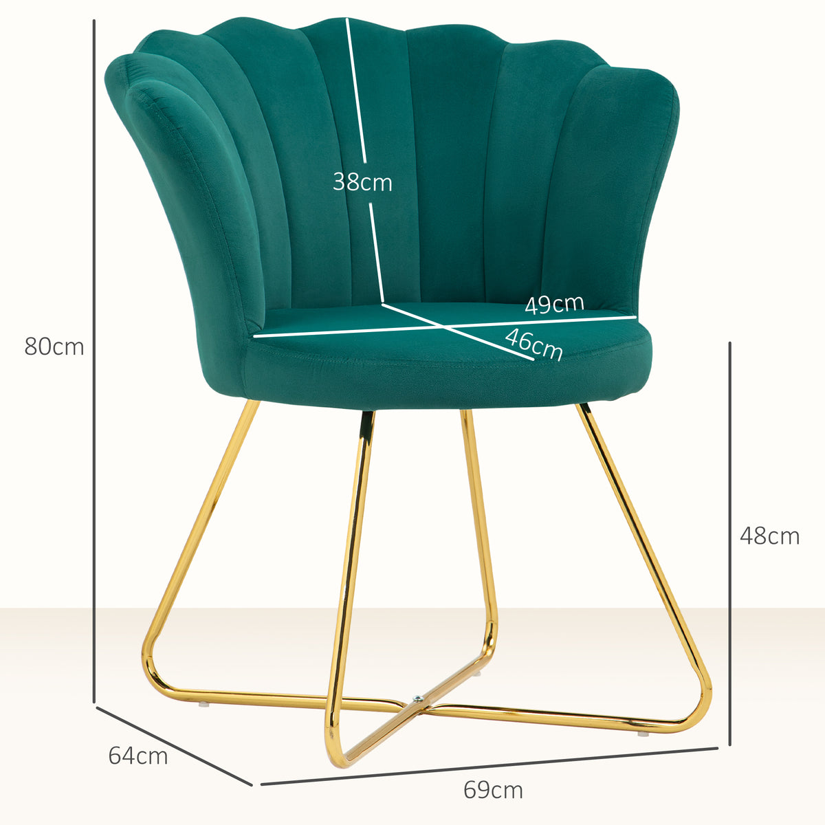 HOMCOM Sessel Muschel Frisiertischstuhl Samtsessel Lounge mit Stahlbeinen 69 x 64 x 80 cm Dunkelgrün