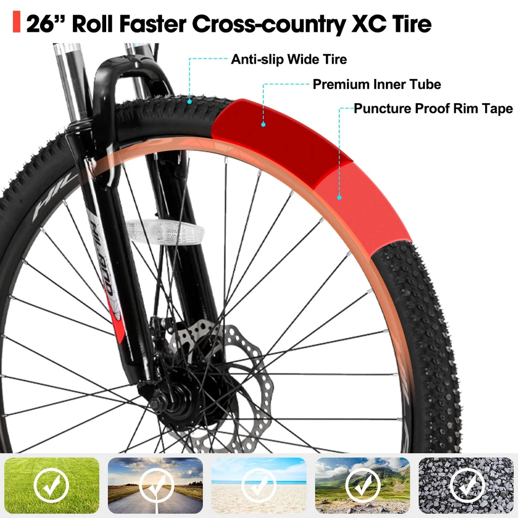 Hiland Mountain Bike, Multi - Spokes, Shimano 21 Speeds Drivetrain, Aluminum Frame 26 in Wheels, Men'S MTB Bicycle, White