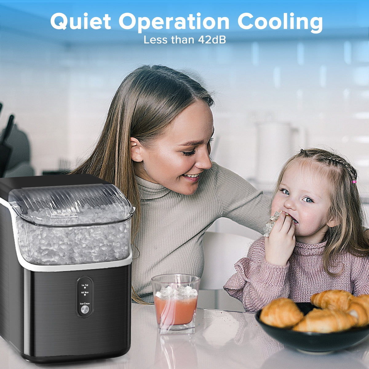Auseo Nugget Ice Maker Countertop, Pebble Ice Maker Machine with 35 lb/24H Soft Ice, Self - Cleaning, for Home/Kitchen/Office (Black)