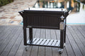 Permasteel 80 - Qt Antique Outdoor Steel Patio Cooler on Wheels, Rolling Cooler Cart, Wooden Teak Style, Black