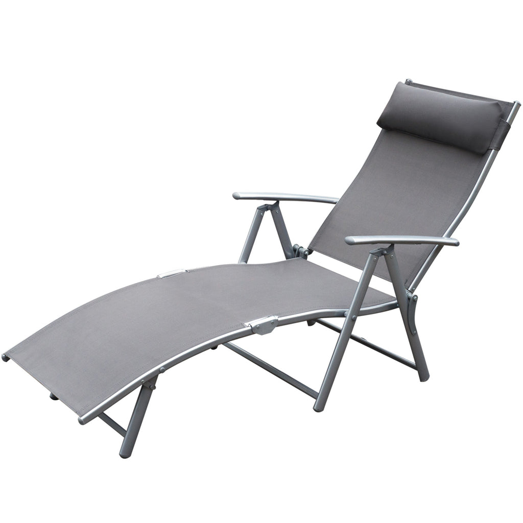 Outsunny Sonnenliege klappbar Strandliege mit Kissen Liegestuhl mit 7-Fach verstellbare Rückenlehne Gartenliege Relaxliege Gartenstuhl bis 165 kg belastbar, für Garten Urlaub Outdoor Strand Pool, Grau