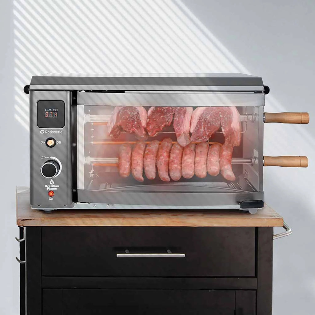Brazilian Flame 2 - Skewer Brazilian Rotisserie Electric Grill in Red