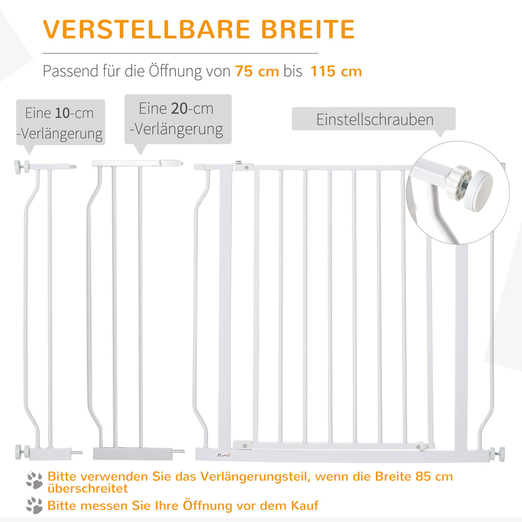 PawHut Hunde-Absperrgitter, Klemmmontage, verstellbare Länge, Stahl/ABS, 75-115 x 76cm, Weiß