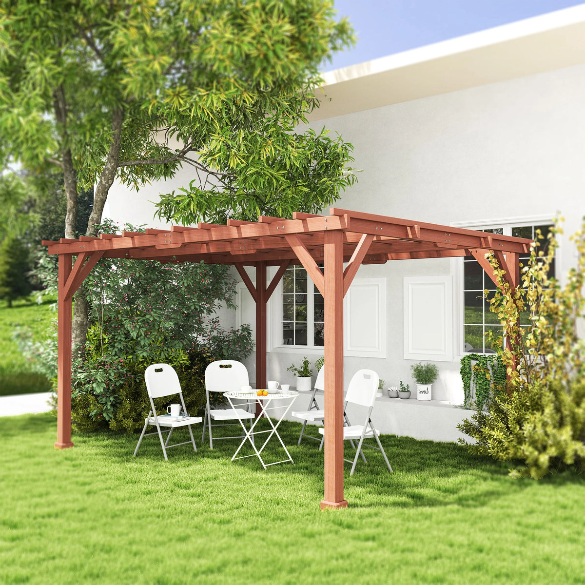 Outsunny 11' x 12.5' Outdoor Wood Pergola with Grape Trellis for Patio, Deck, Backyard, Lawn, Brown