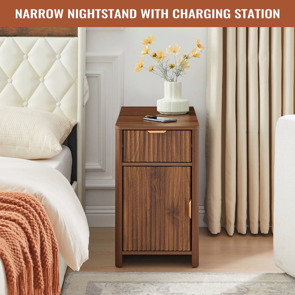 YOCWO Fluted Nightstand for Bedroom Set of 2, Wood Bedside Table Set of 2 with Drawers, Black