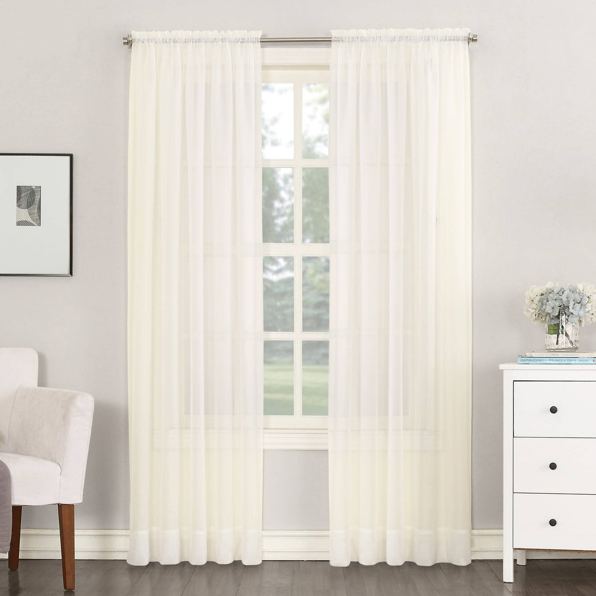 No. 918 Juliette Voile Sheer Rod Pocket Curtain Panel, Size: 59 x 95, White