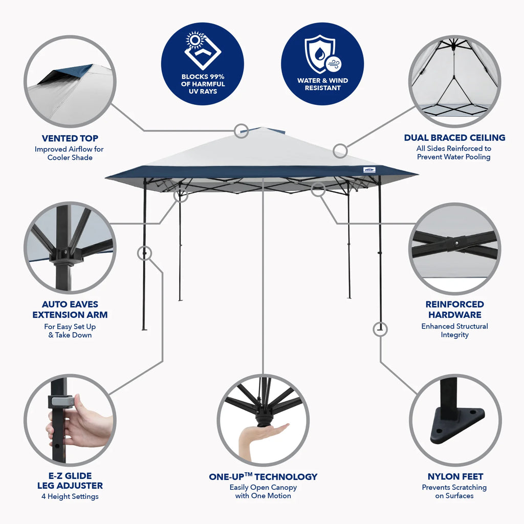 E - Z UP 13x13 ONE - UP Instant Canopy Tent ?pop up Outdoor Shade Tent with Vented Top, Adjustable Height & Roller Bag