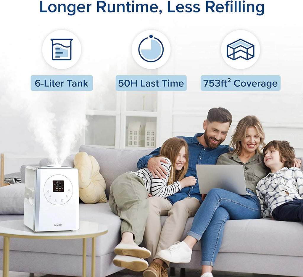 Levoit Smart Warm and Cool Mist Humidifier for Room, 6 L Top Fill Air Vaporizer for Large Rooms, Lv600s, White