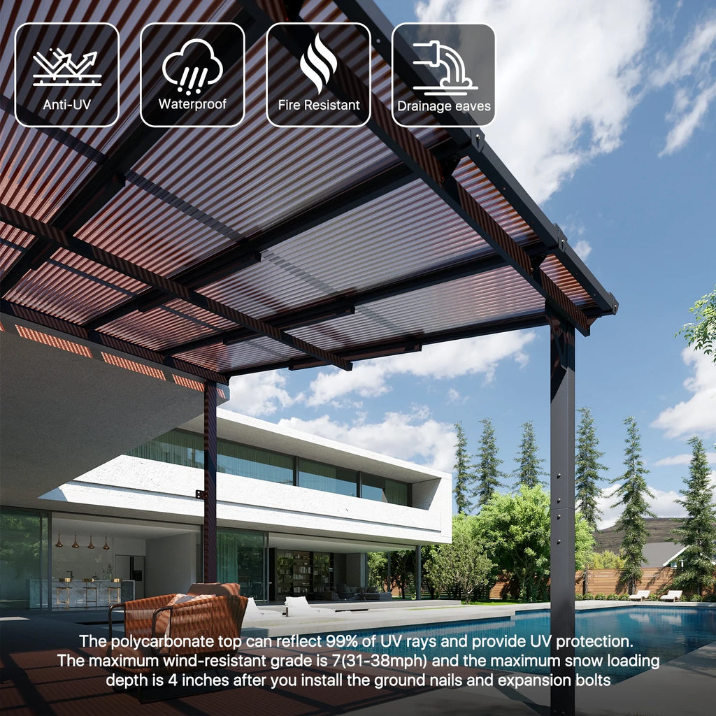 Sumnthink 10'X12' Gazebo for Patio, Gazebo Pergola with Sloped Roof, Large Wall - Mounted Heavy Duty Awnings, for Patio, Deck and Backyard