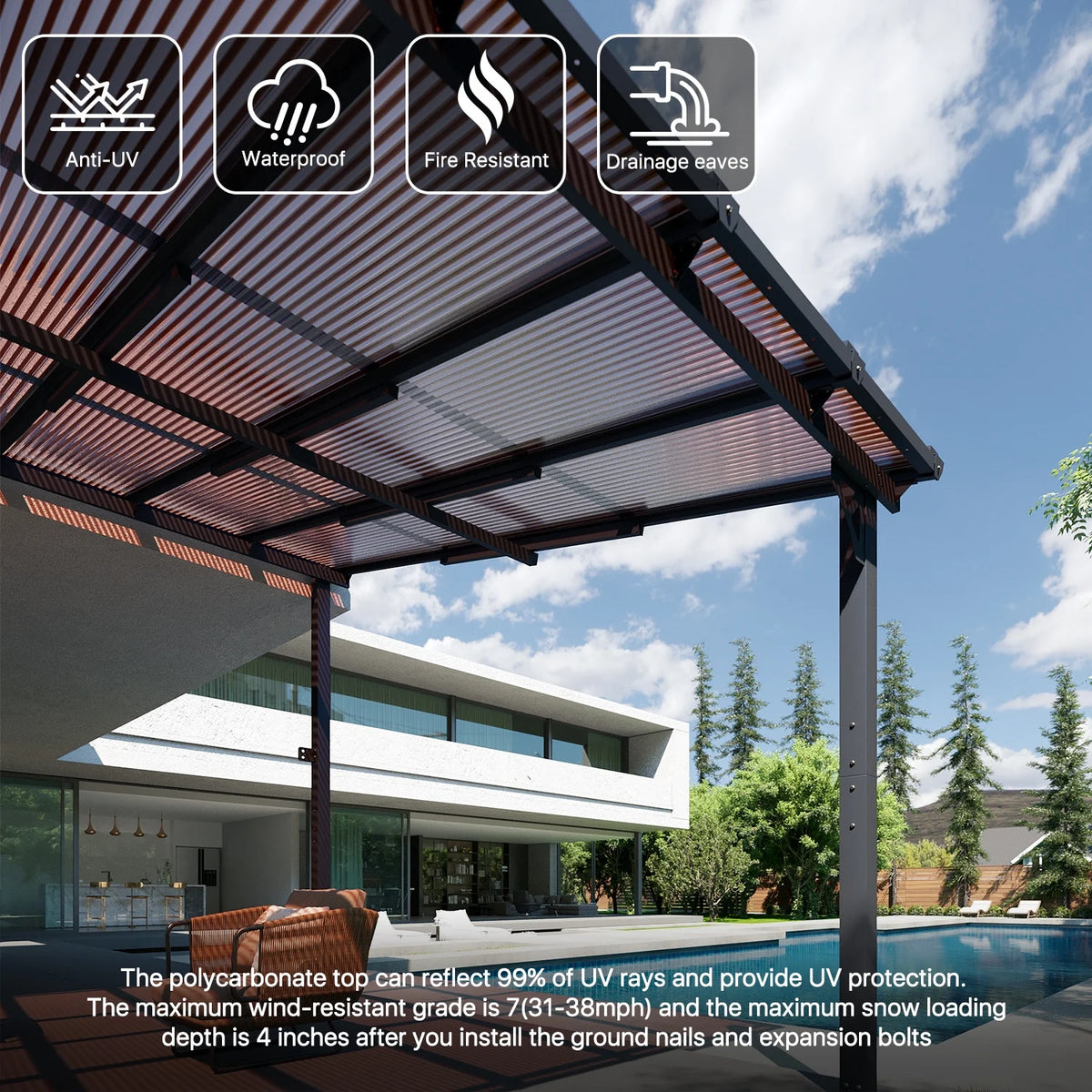Sumnthink 10'X12' Gazebo for Patio, Gazebo Pergola with Sloped Roof, Large Wall - Mounted Heavy Duty Awnings, for Patio, Deck and Backyard
