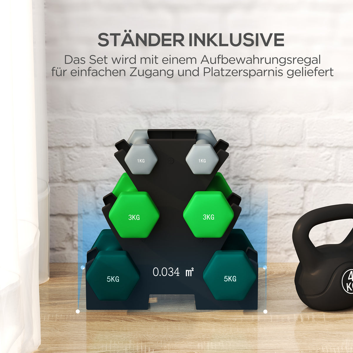 SPORTNOW Hantelset mit Aufbewahrungsgestell, Set mit 6 Hanteln für Fitness-Training, 2 x 1kg, 2 x 3kg, 2 x 5kg