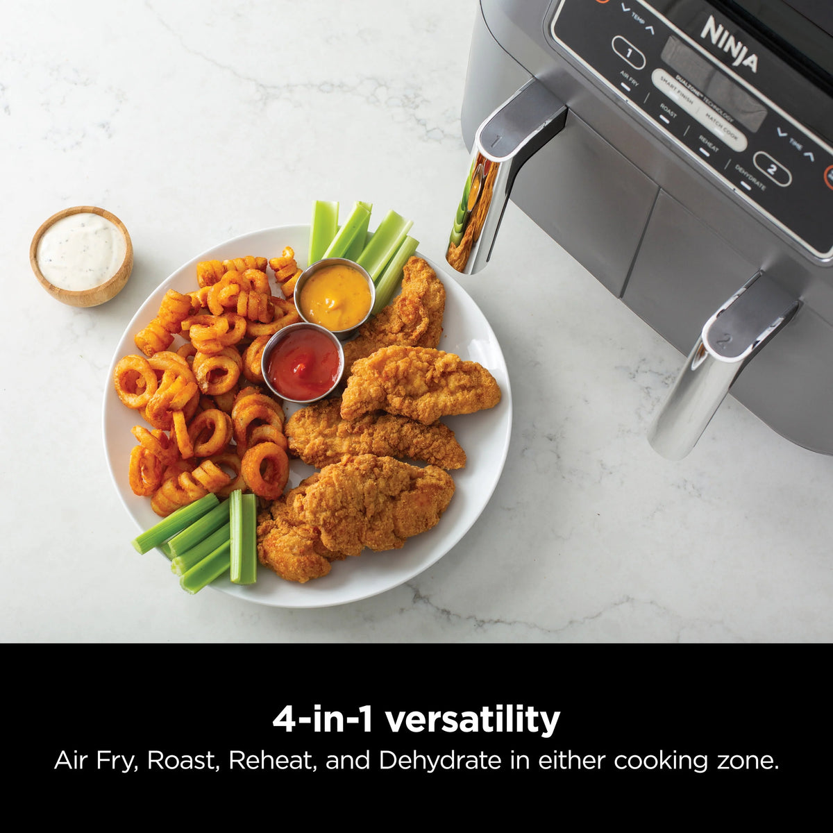 Ninja Foodi 4 In1 8 - Quart. 2 Basket Air Fryer with Dualzone Technology Air Fry, Roast, and More, DZ100WM
