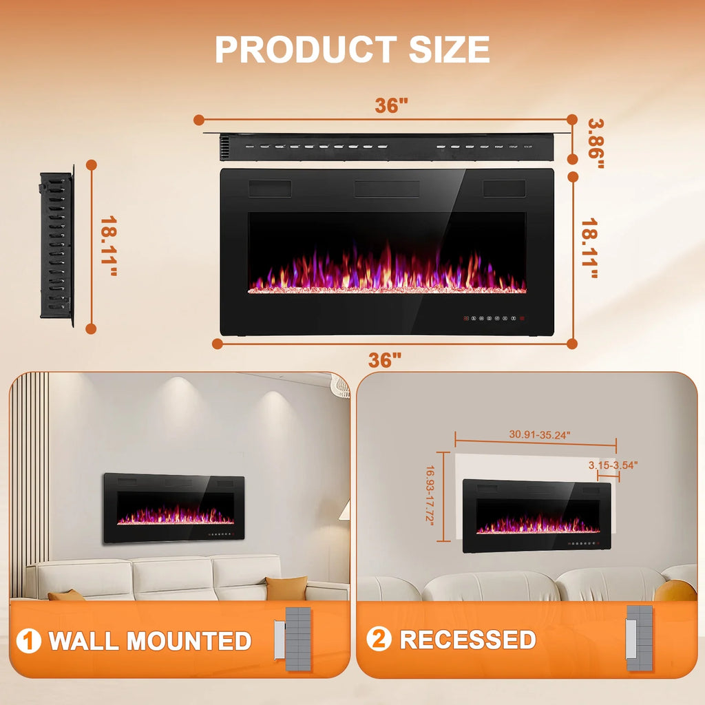 KISSAIR 60 Indoor Electric Fireplace Ultra Thin Fireplace, Wall Mounted Recessed Fireplace with Multiple Colors