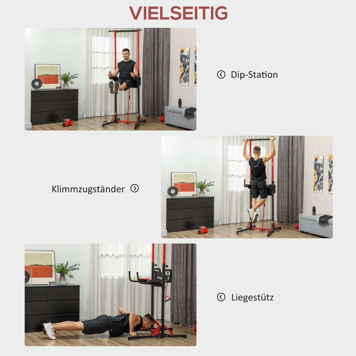 SPORTNOW Faltbarer Power Tower, Klimmzugstation, höhenverstellbar, für Push-ups und Liegestütze, Leichte Montage, Metall